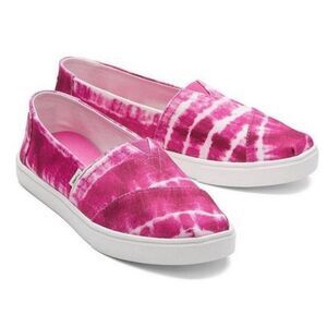 TOMS Sneakers Alpargata Cupsole Women Size 8.5 Fuchsia tie dye Canvas Shoes NEW